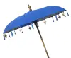Product image 2 of the product “Bali umbrella, Turquoise with wooden coins and gold leaves hanging around the edge. Approx. 190cm dia. and 250cm height ”